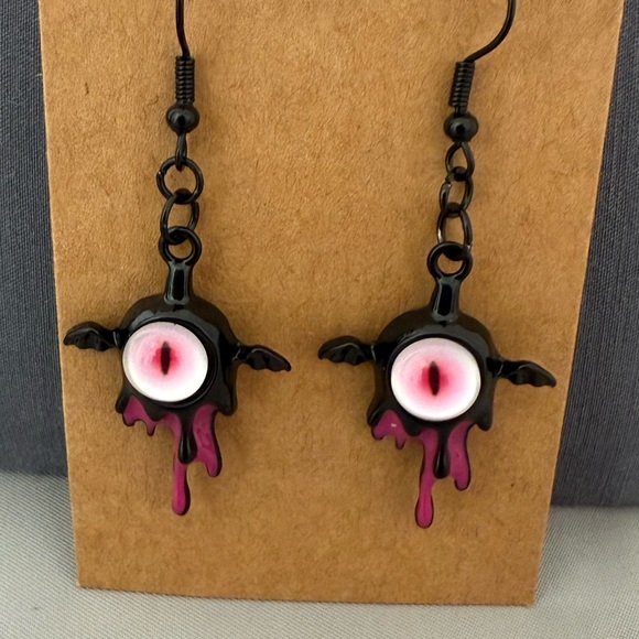 Handmade Jewelry - One Eyed Monster With Pink Dripping Earrings